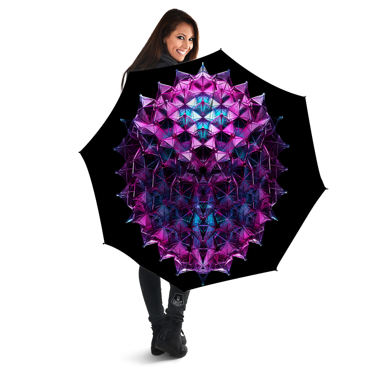 Alien Crystal Diamond Flower Print Umbrella-grizzshop