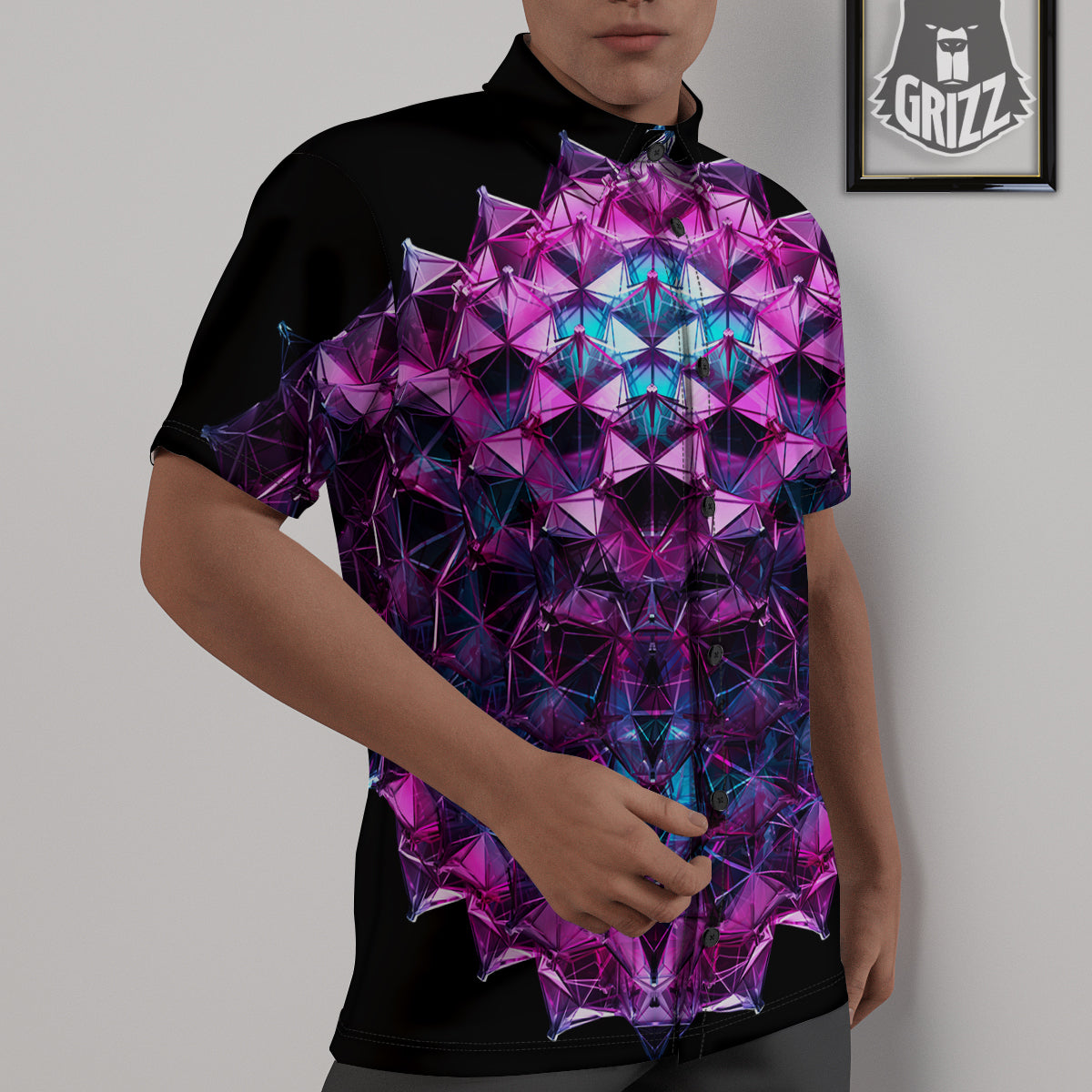 Alien Crystal Diamond Flower Print Untucked Shirts-grizzshop