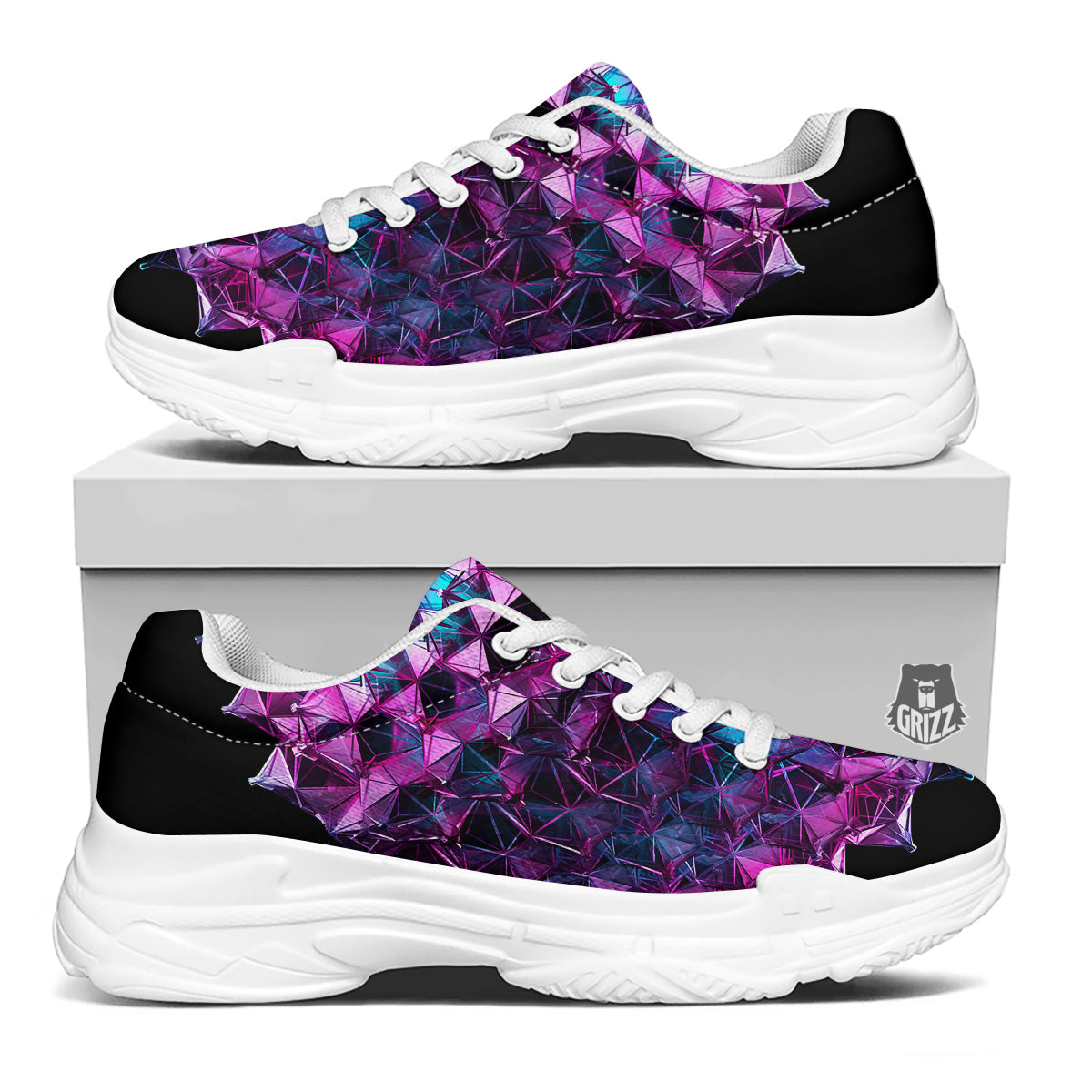 Alien Crystal Diamond Flower Print White Chunky Shoes-grizzshop