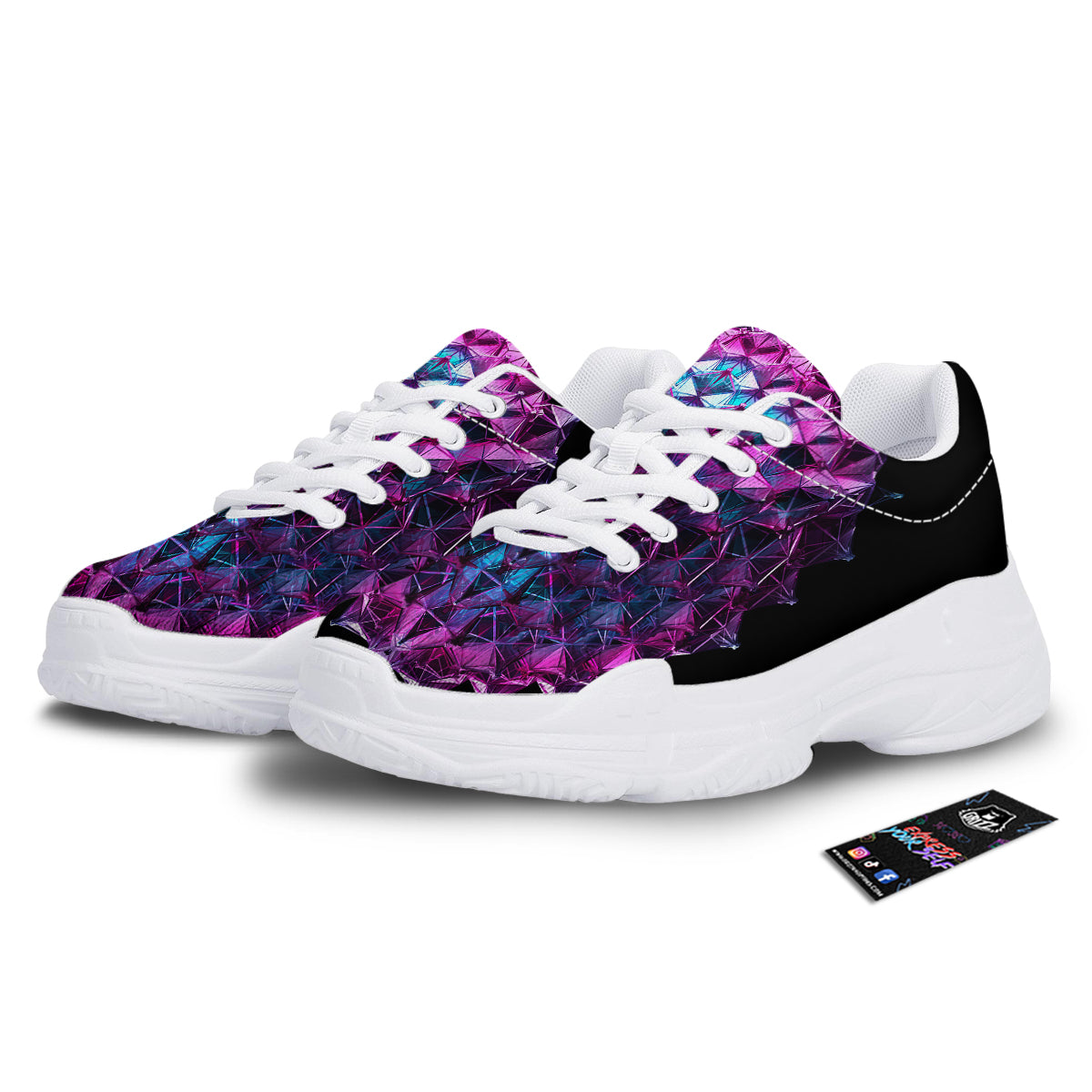 Alien Crystal Diamond Flower Print White Chunky Shoes-grizzshop