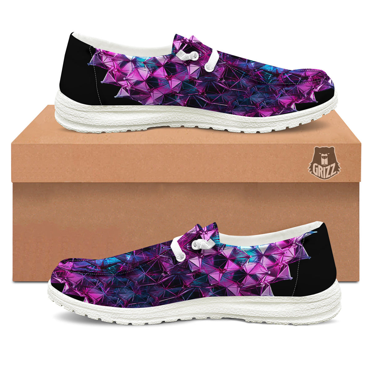 Alien Crystal Diamond Flower Print White Loafers-grizzshop
