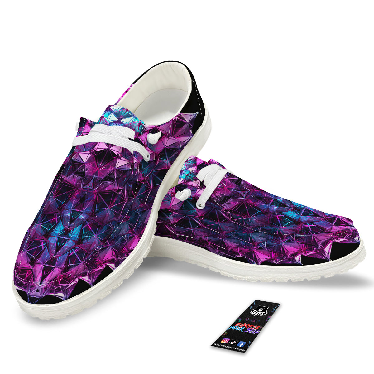 Alien Crystal Diamond Flower Print White Loafers-grizzshop
