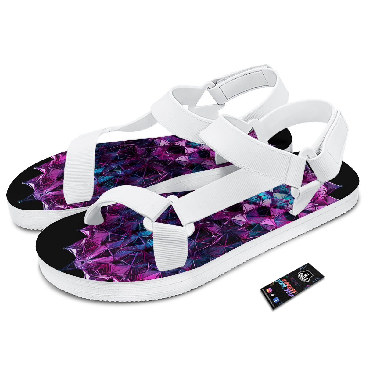 Alien Crystal Diamond Flower Print White Open Toe Sandals-grizzshop