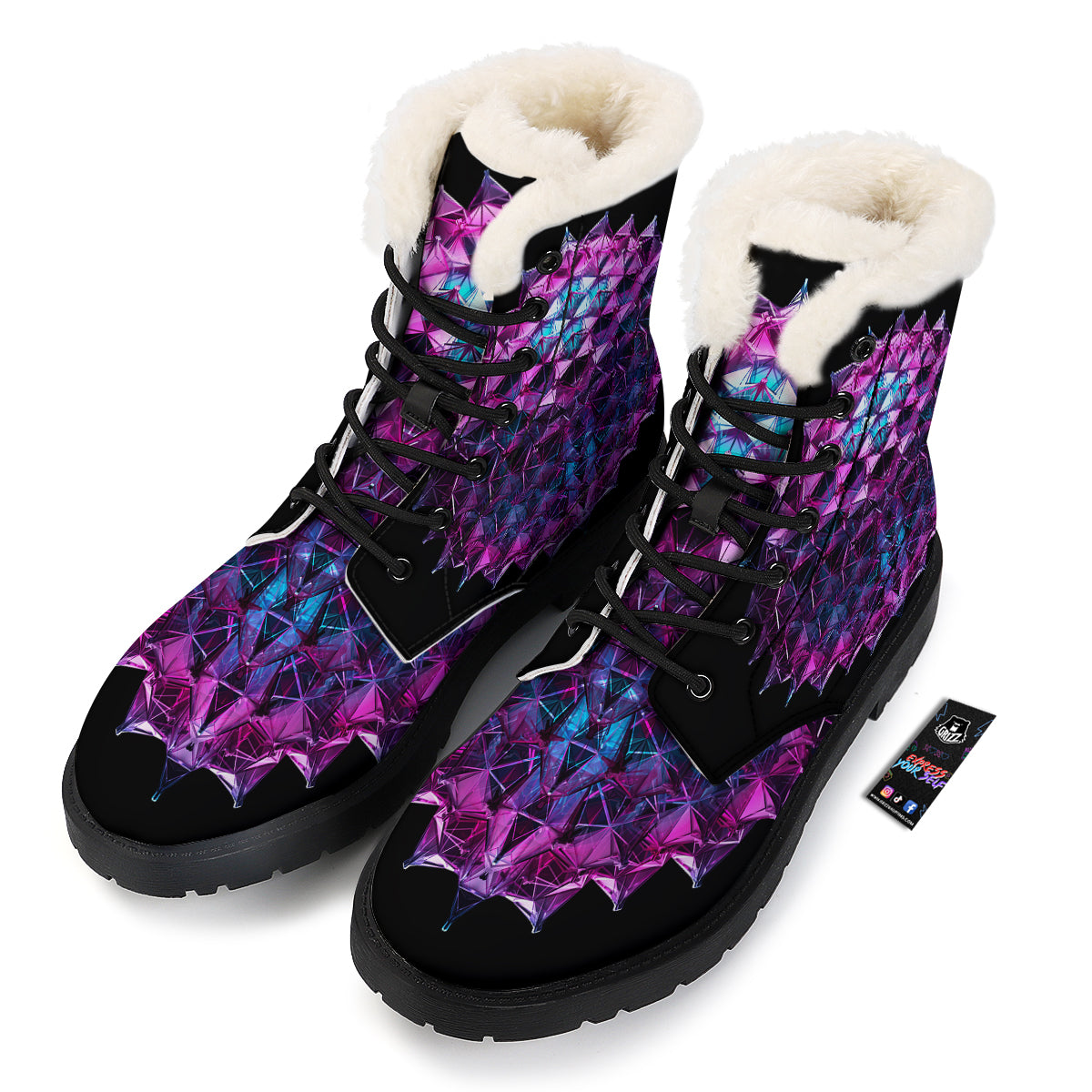 Alien Crystal Diamond Flower Print Winter Boots-grizzshop