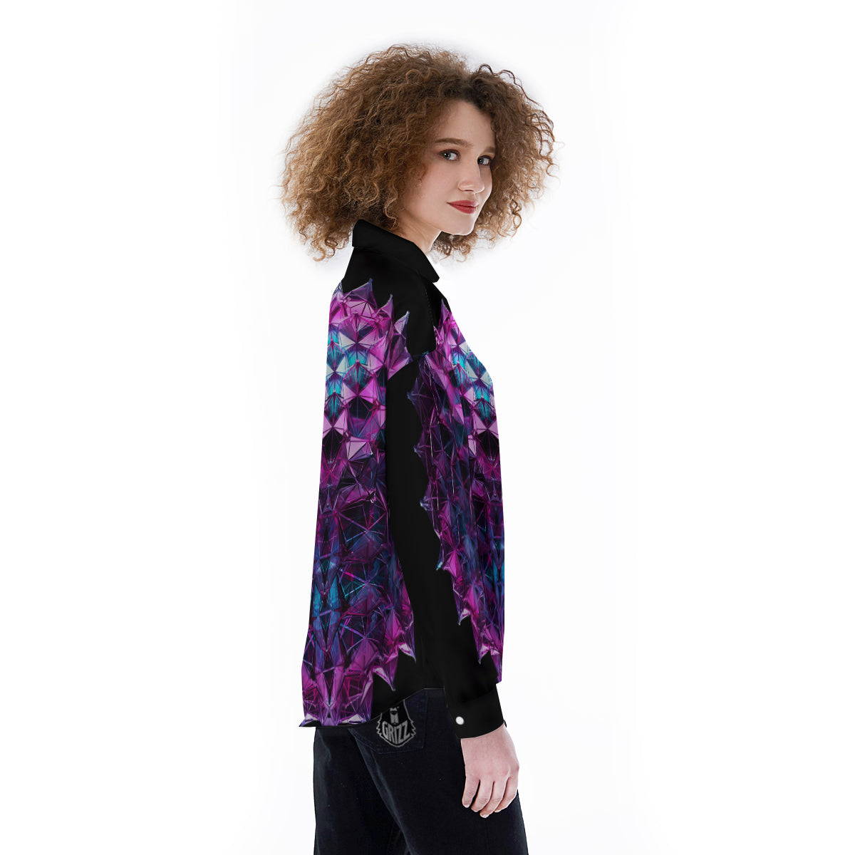 Alien Crystal Diamond Flower Print Women's Long Sleeve Shirts-grizzshop