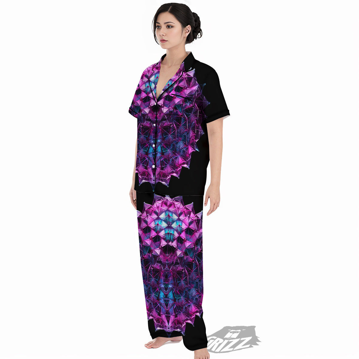 Alien Crystal Diamond Flower Print Women's Pajamas Set-grizzshop