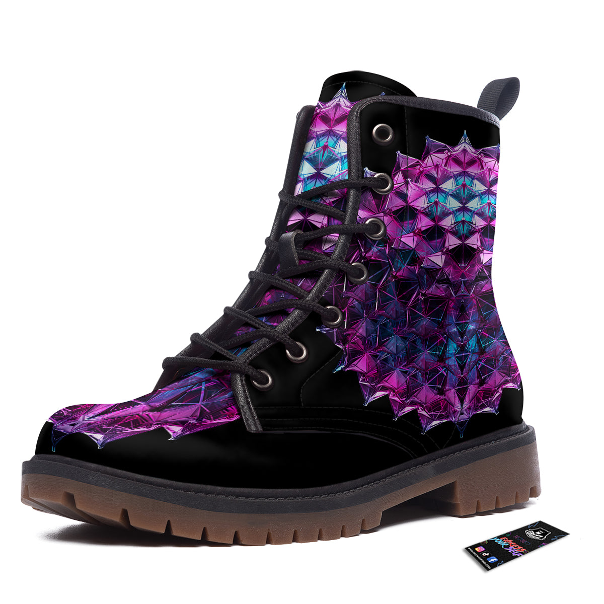 Alien Crystal Diamond Flower Print Work Boots-grizzshop