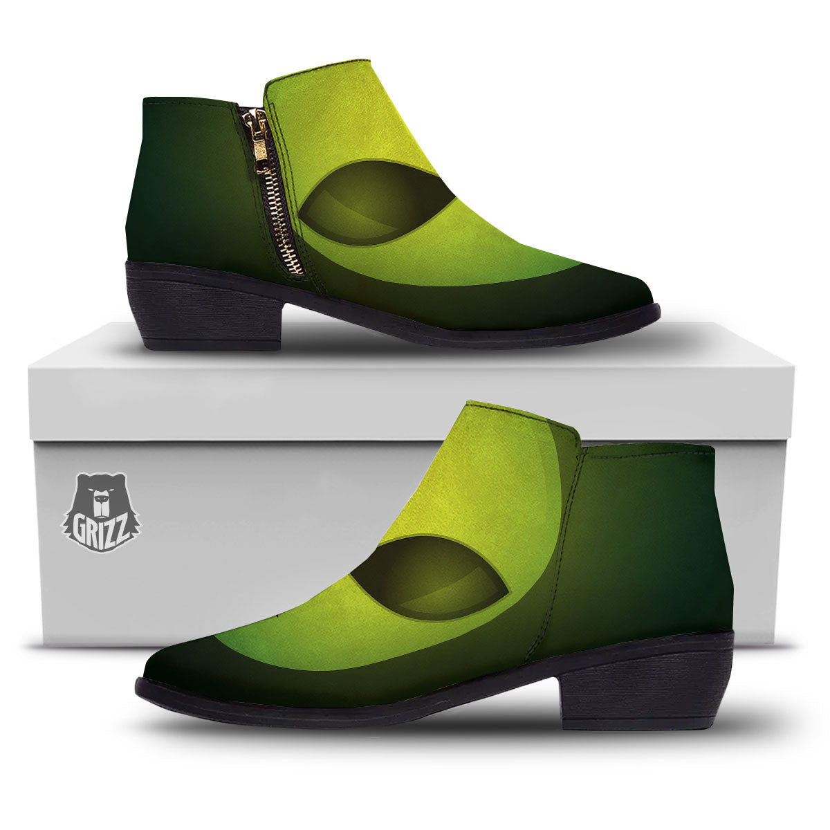 Alien Face Green Print Ankle Boots-grizzshop