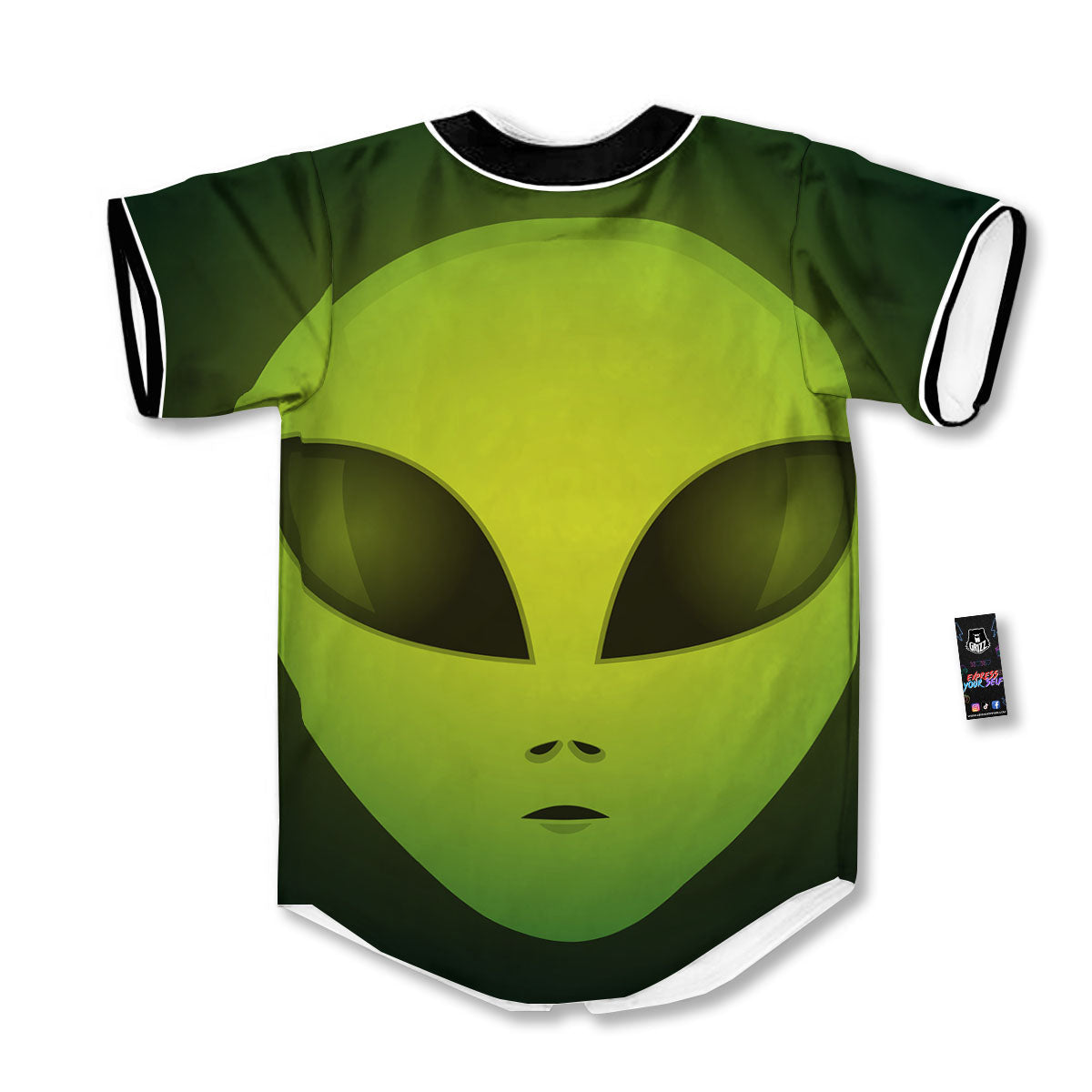 Alien Face Green Print Baseball Jersey-grizzshop