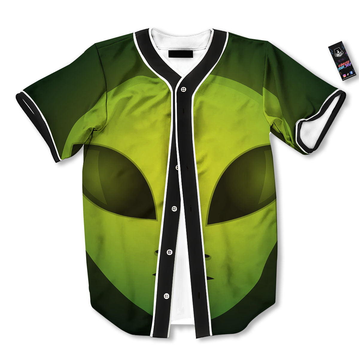 Alien Face Green Print Baseball Jersey-grizzshop