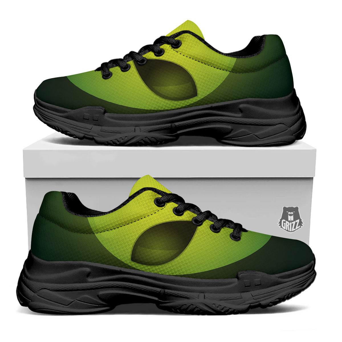 Alien Face Green Print Black Chunky Shoes-grizzshop