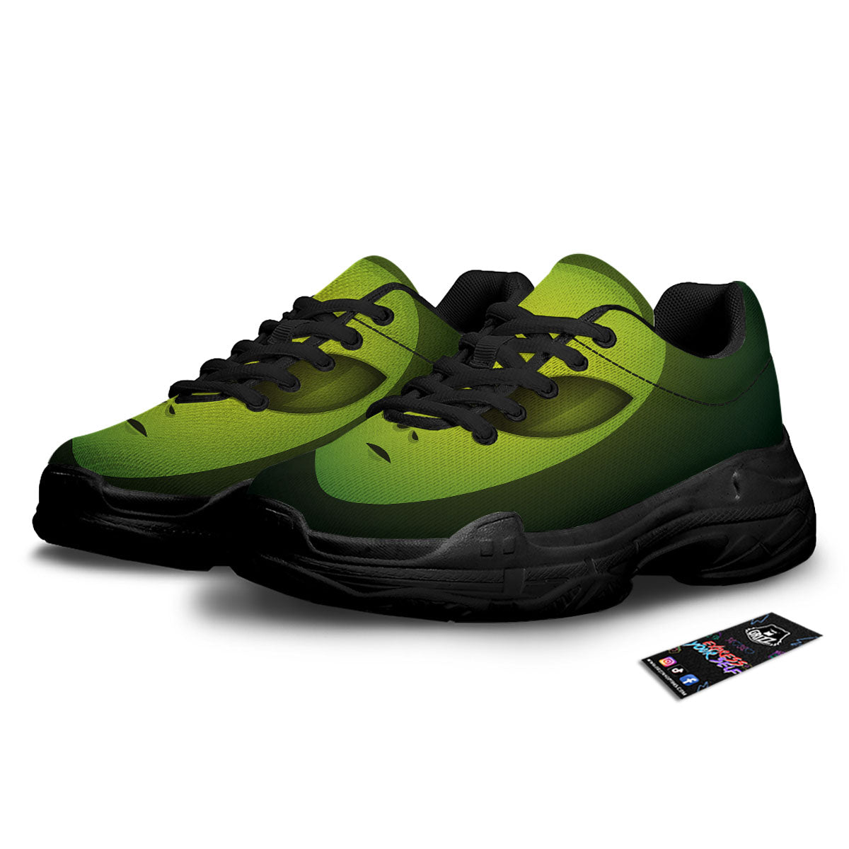 Alien Face Green Print Black Chunky Shoes-grizzshop