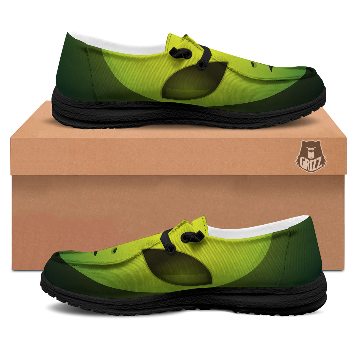 Alien Face Green Print Black Loafers-grizzshop