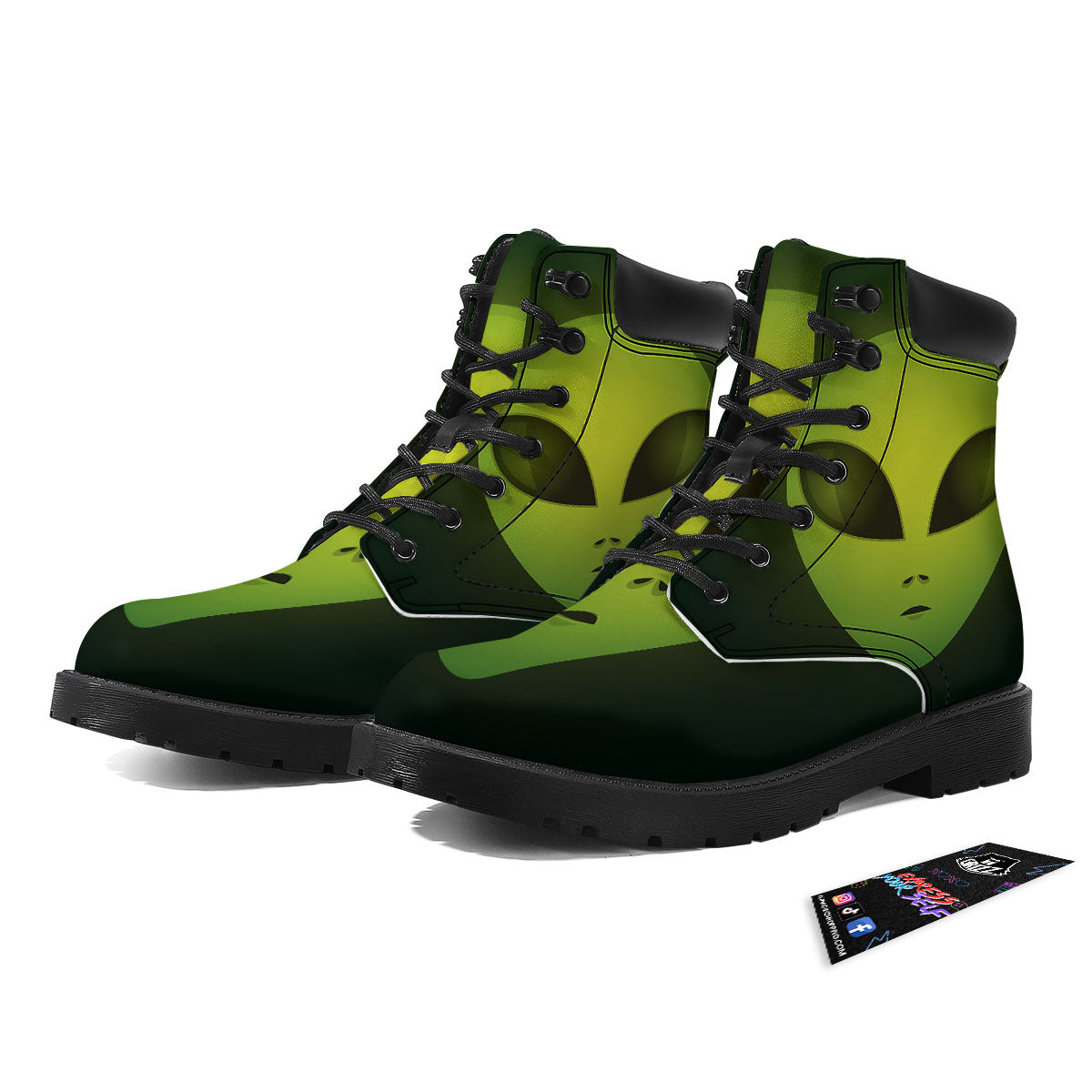Alien Face Green Print Boots-grizzshop
