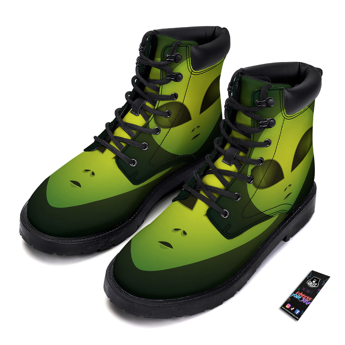 Alien Face Green Print Boots-grizzshop