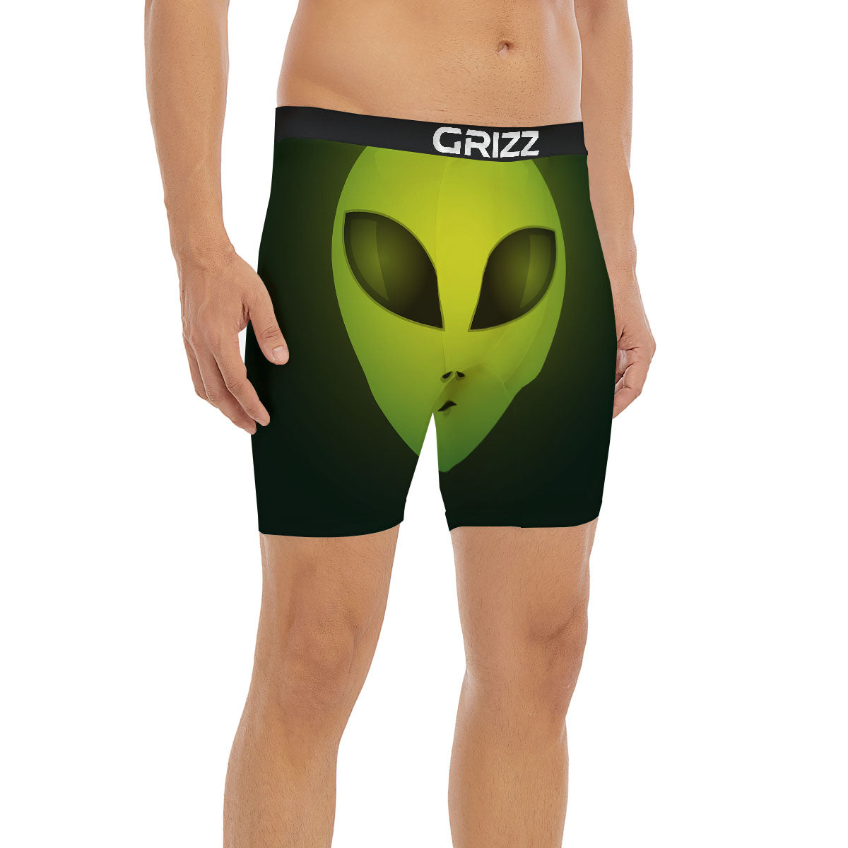 Alien Face Green Print Boxer Briefs-grizzshop