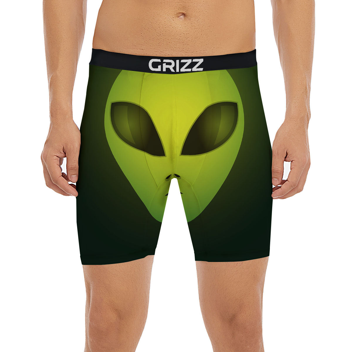 Alien Face Green Print Boxer Briefs-grizzshop