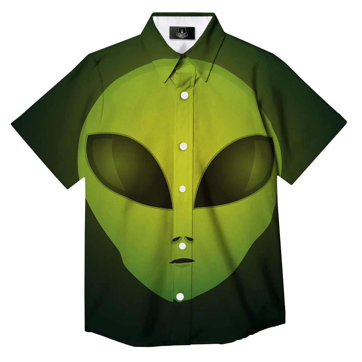 Alien Face Green Print Button Up Shirt-grizzshop