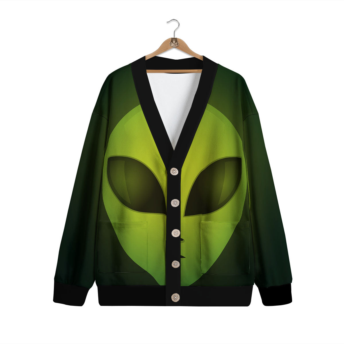 Alien Face Green Print Cardigan-grizzshop