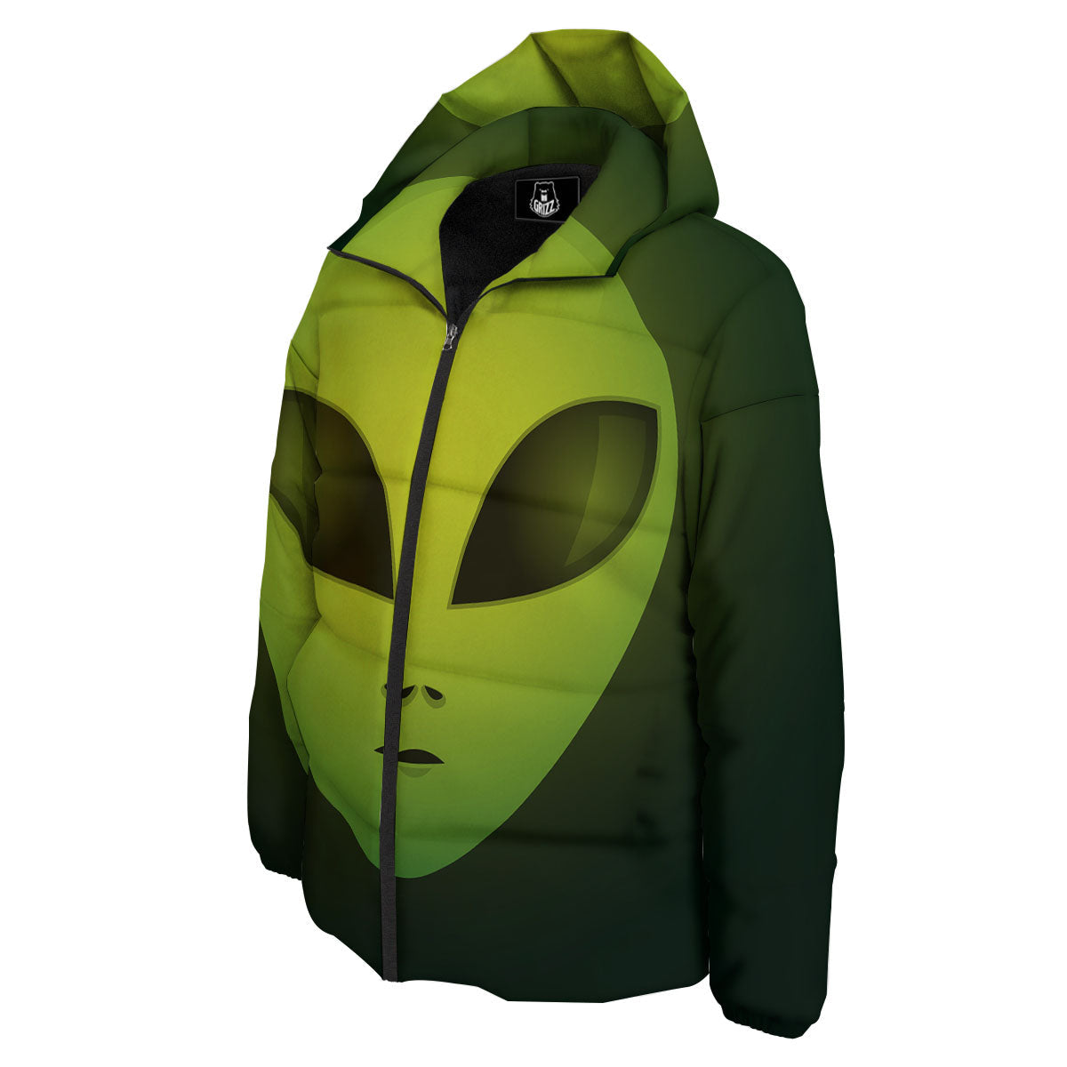 Alien Face Green Print Down Jacket-grizzshop