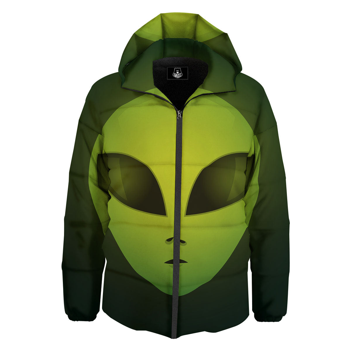 Alien Face Green Print Down Jacket-grizzshop