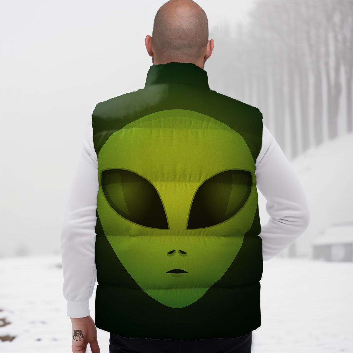 Alien Face Green Print Down Vest