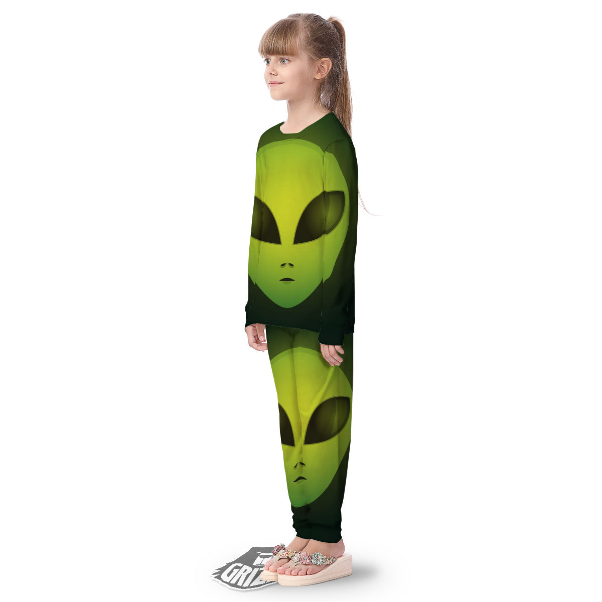 Alien Face Green Print Kid's Pajamas-grizzshop