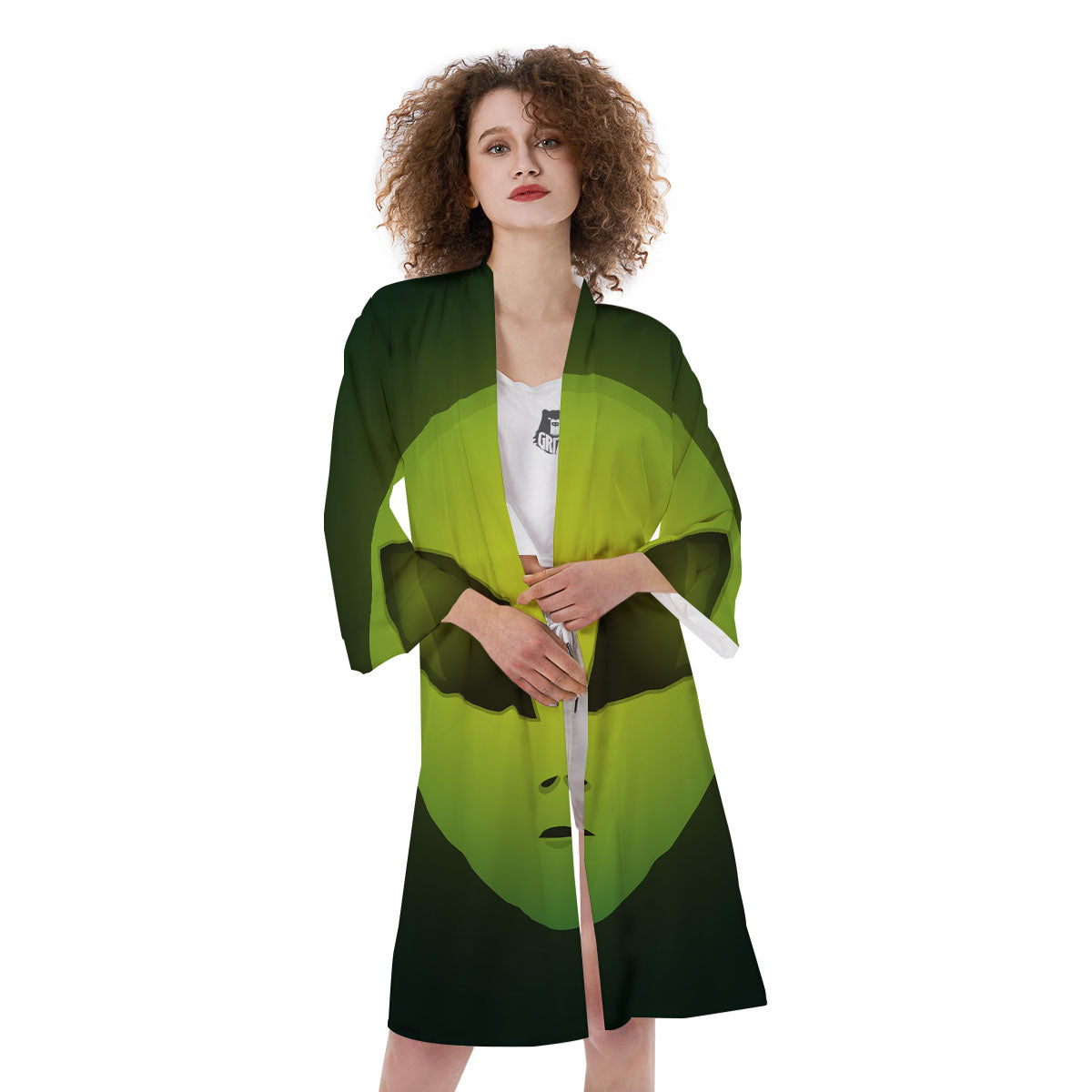 Alien Face Green Print Kimono-grizzshop