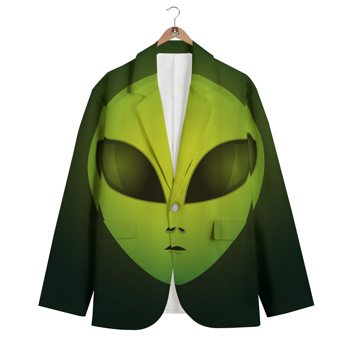 Alien Face Green Print Men's Blazer-grizzshop