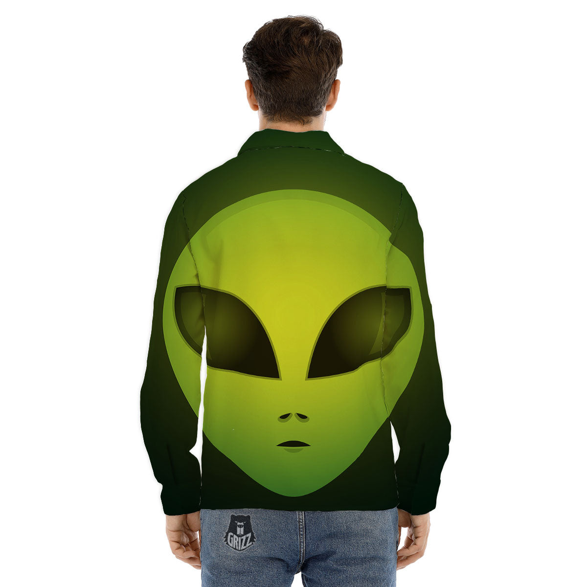 Alien Face Green Print Men's Dress Shirts-grizzshop