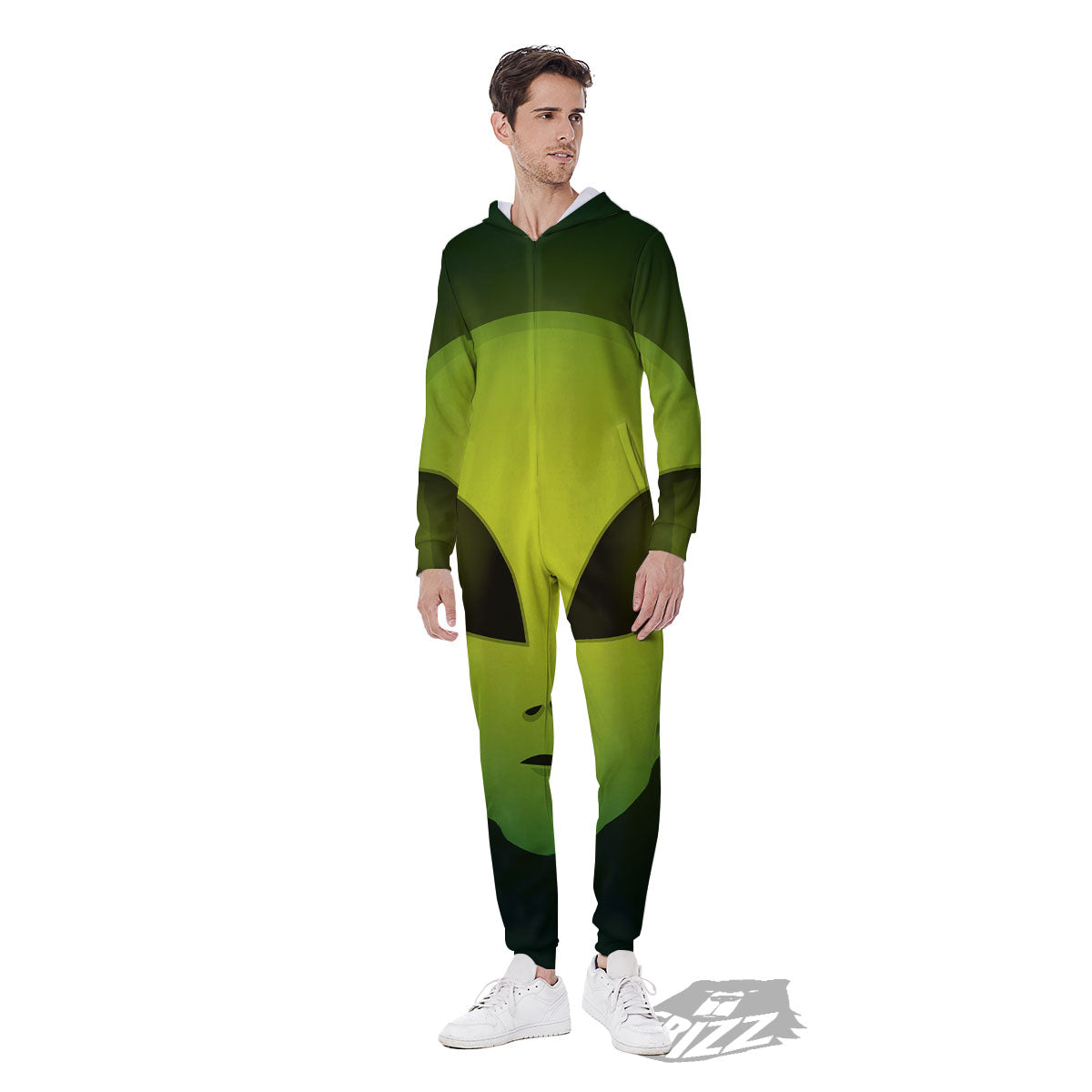 Alien Face Green Print Men's Jumpsuit-grizzshop