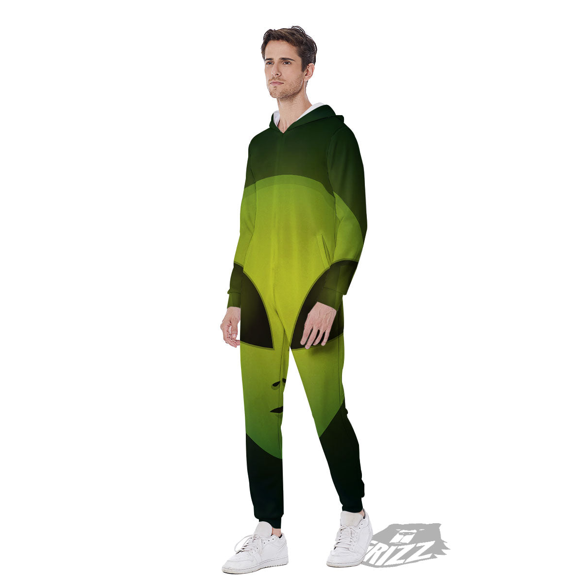 Alien Face Green Print Men's Jumpsuit-grizzshop