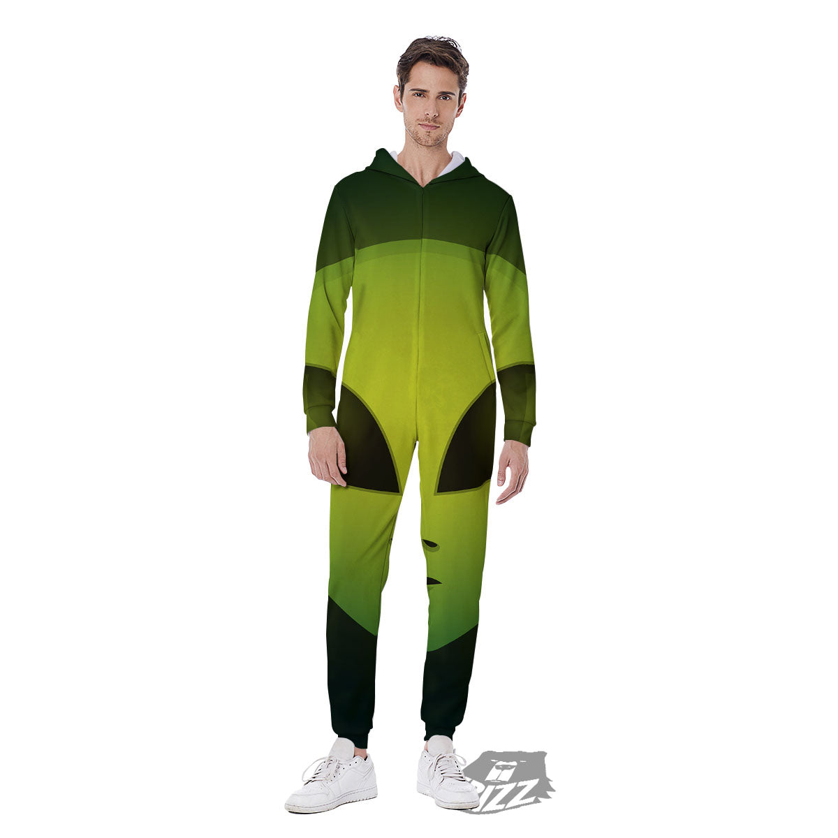 Alien Face Green Print Men's Jumpsuit-grizzshop