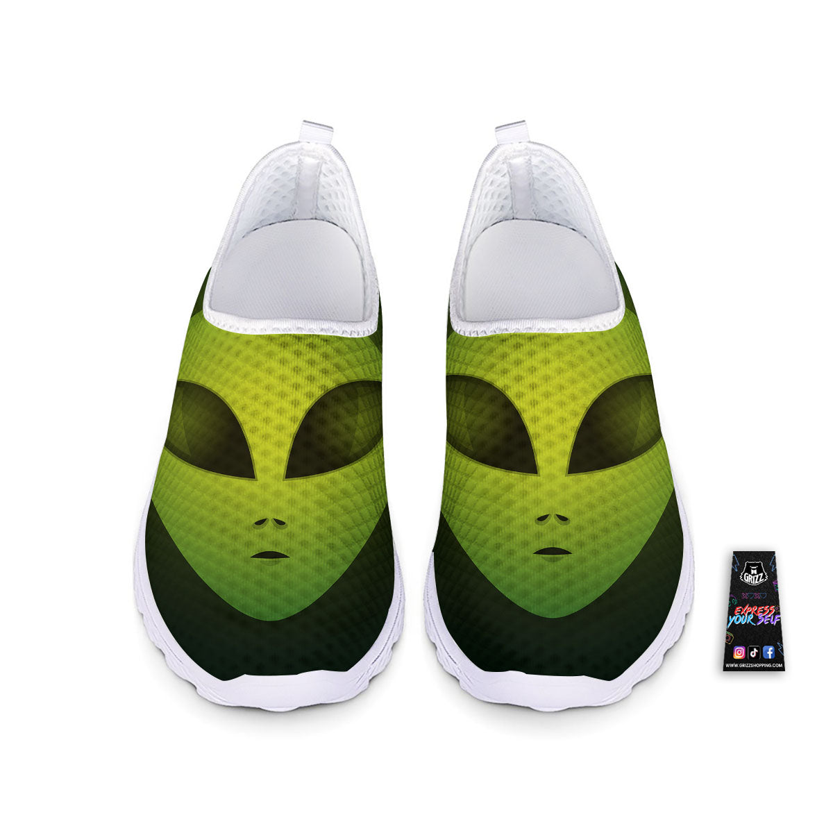 Alien Face Green Print Nurse Shoes-grizzshop