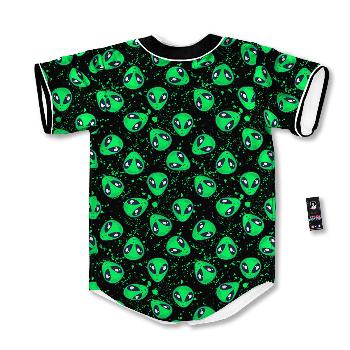 Alien Face Green Print Pattern Baseball Jersey-grizzshop