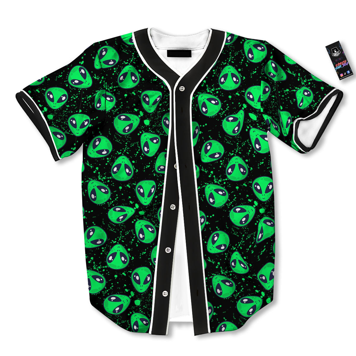 Alien Face Green Print Pattern Baseball Jersey-grizzshop