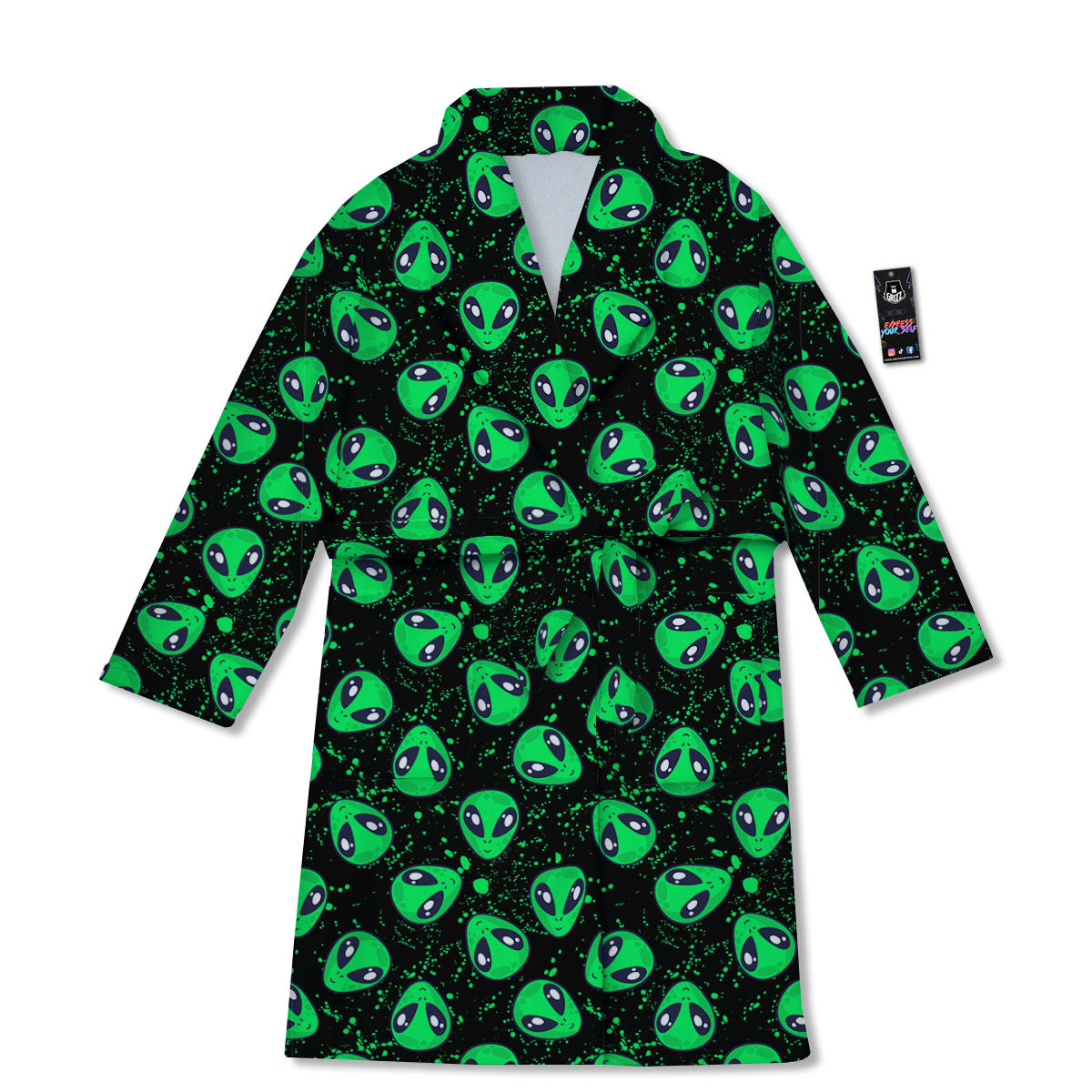 Alien Face Green Print Pattern Bathrobe-grizzshop