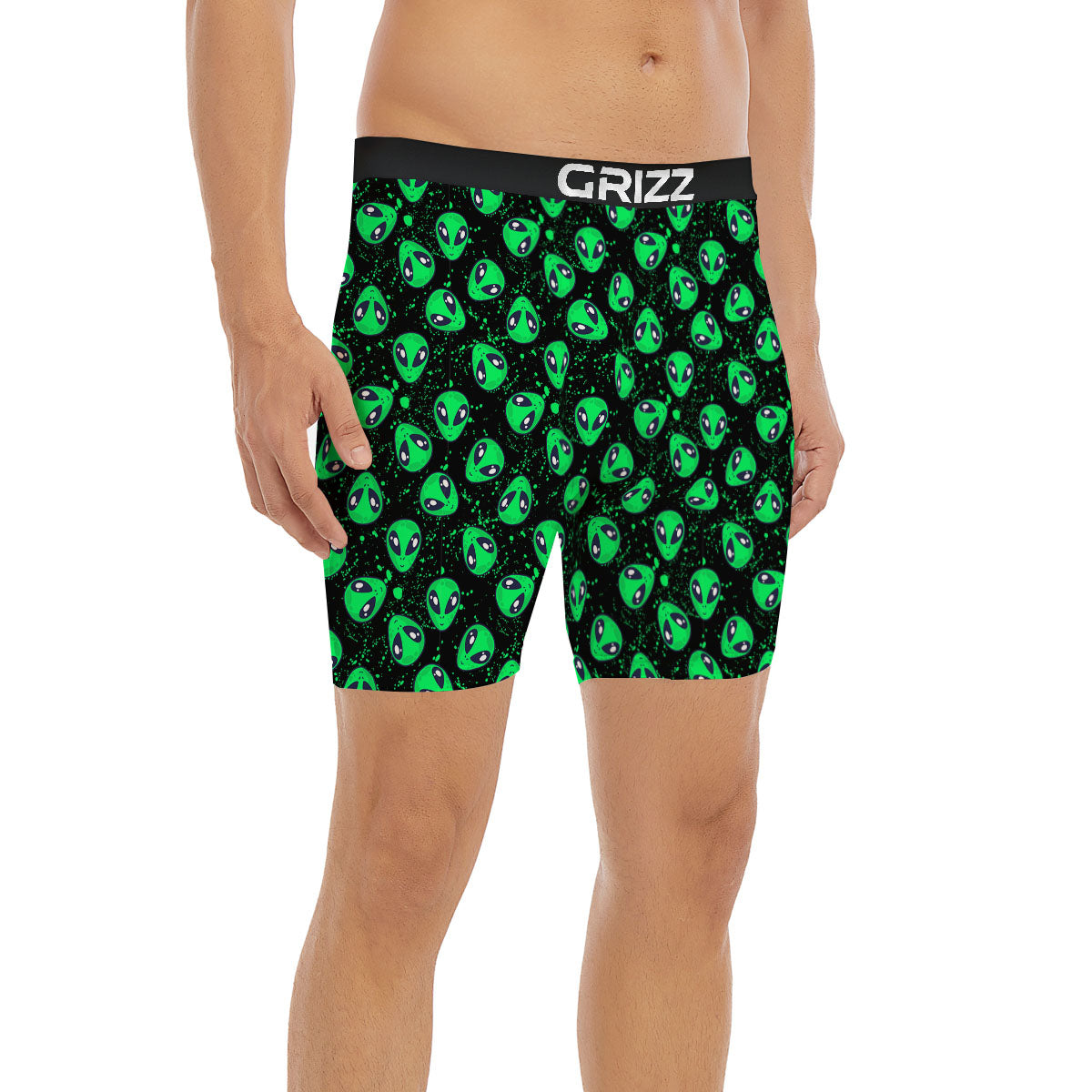 Alien Face Green Print Pattern Boxer Briefs-grizzshop
