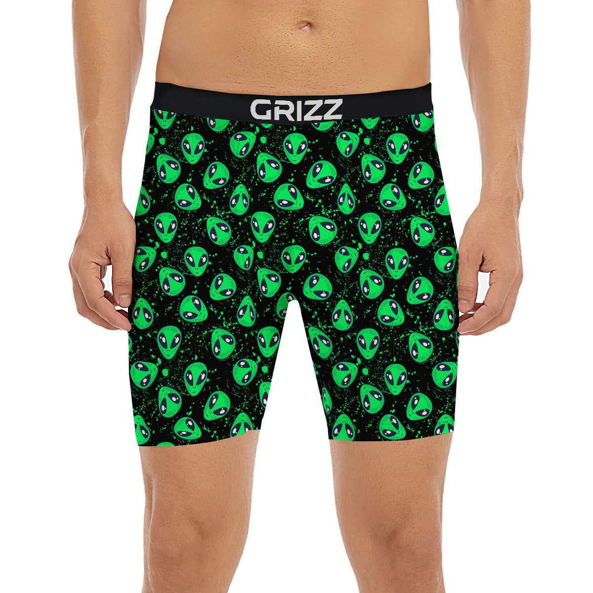 Alien Face Green Print Pattern Boxer Briefs-grizzshop