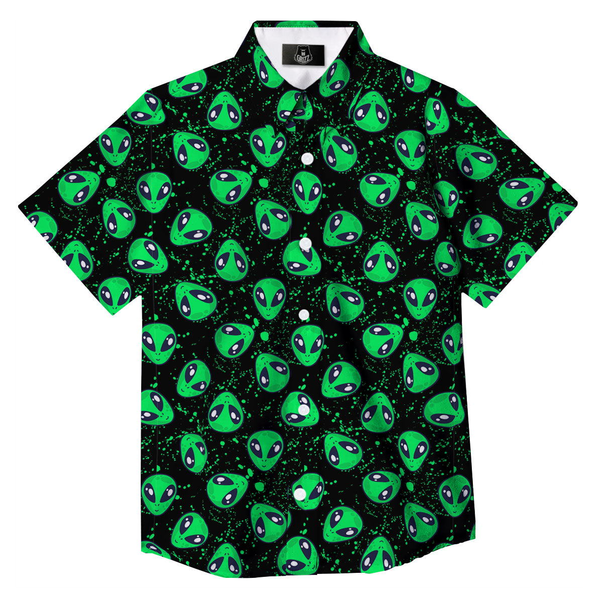 Alien Face Green Print Pattern Button Up Shirt-grizzshop