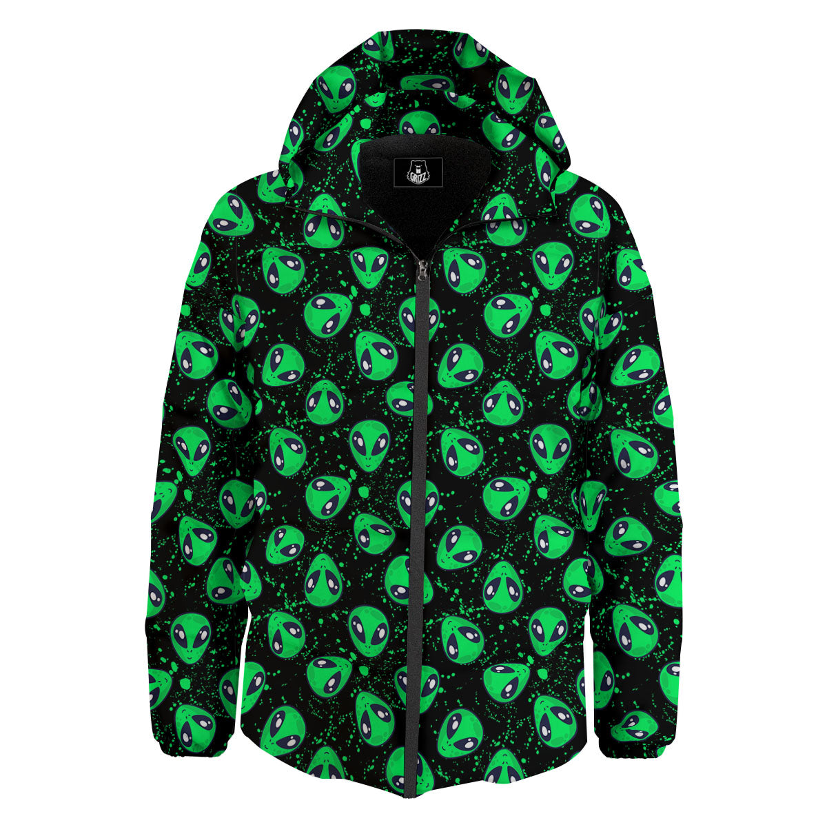 Alien Face Green Print Pattern Down Jacket-grizzshop