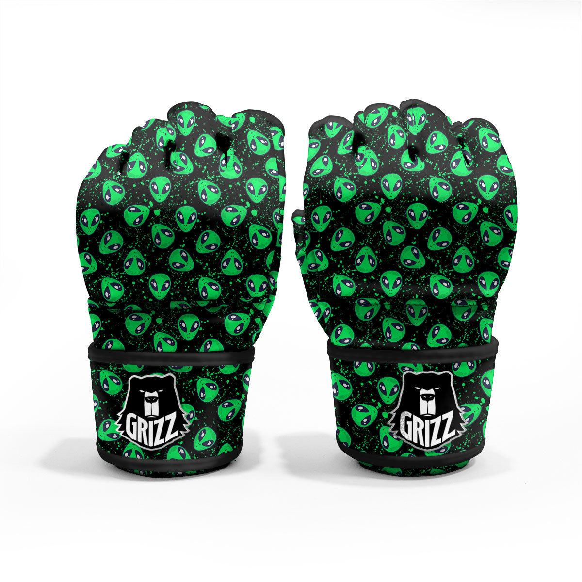 Alien Face Green Print Pattern MMA Gloves-grizzshop
