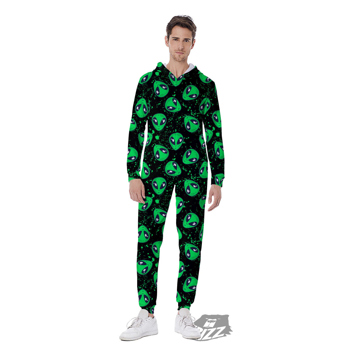 Alien Face Green Print Pattern Men's Jumpsuit-grizzshop