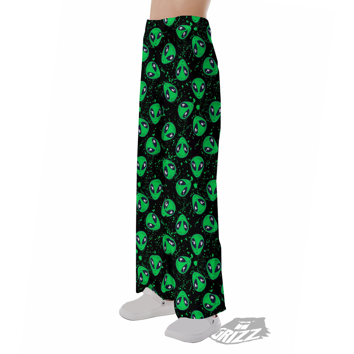 Alien Face Green Print Pattern Pajama Pants-grizzshop