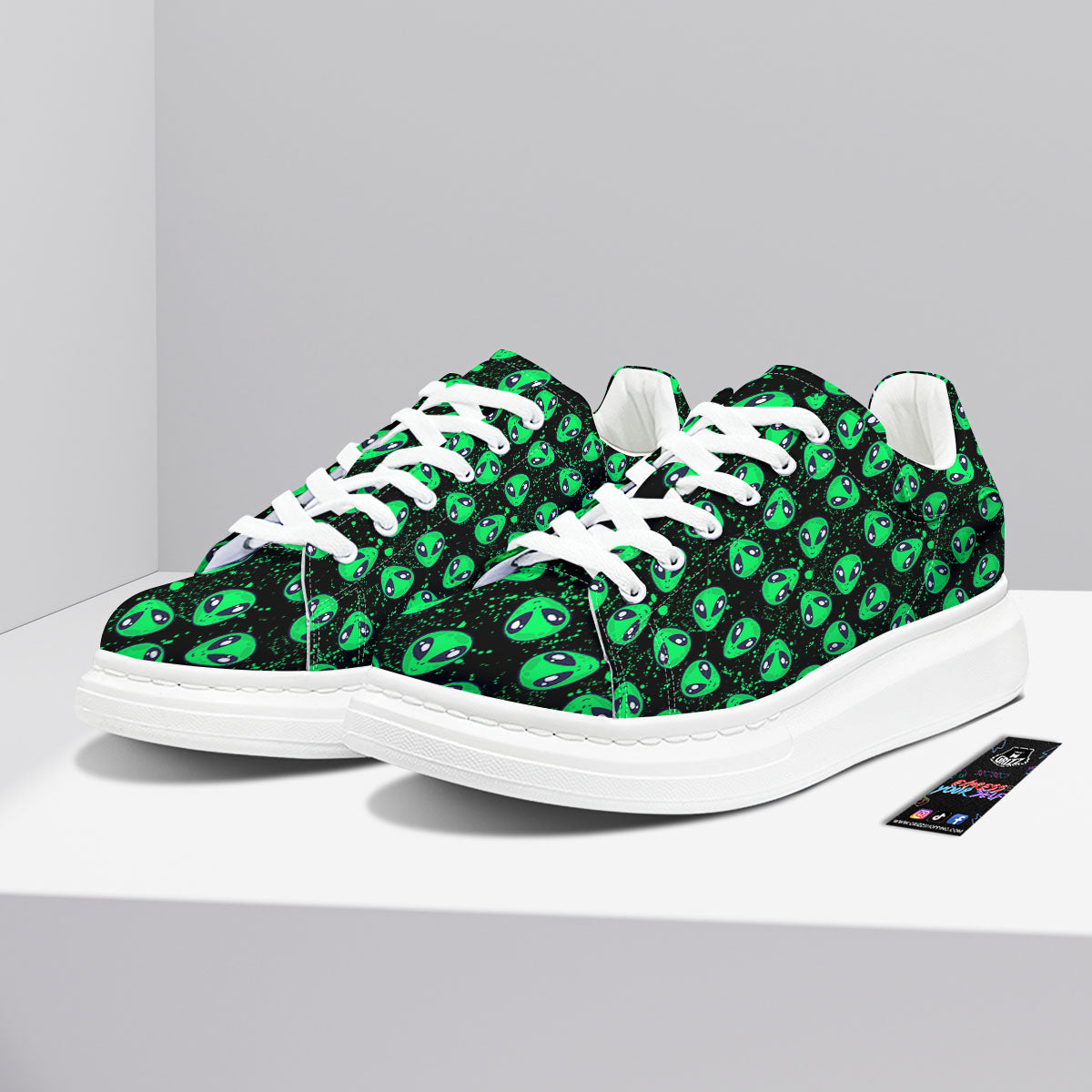 Alien Face Green Print Pattern Platform Shoes-grizzshop