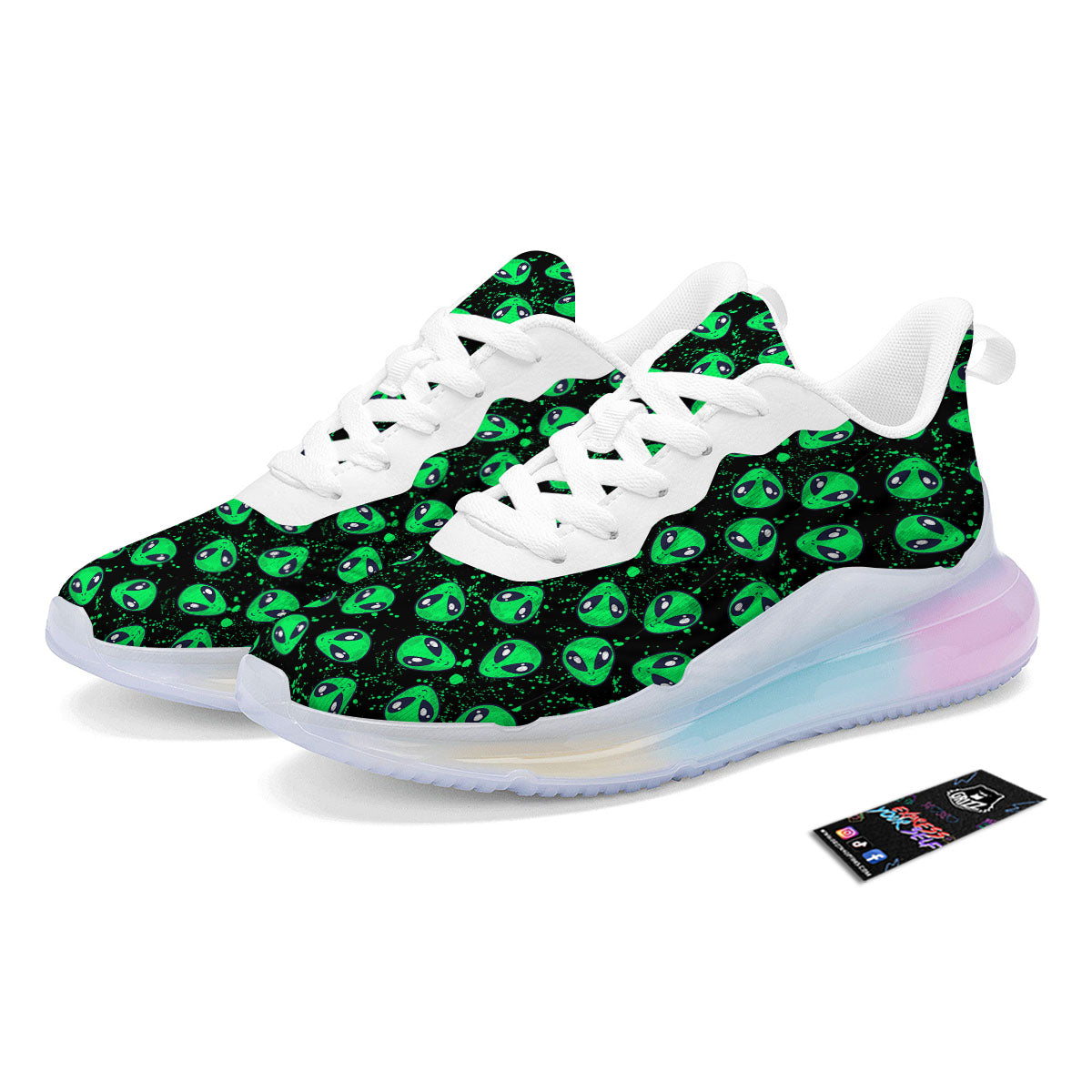 Alien Face Green Print Pattern Running Sneakers-grizzshop