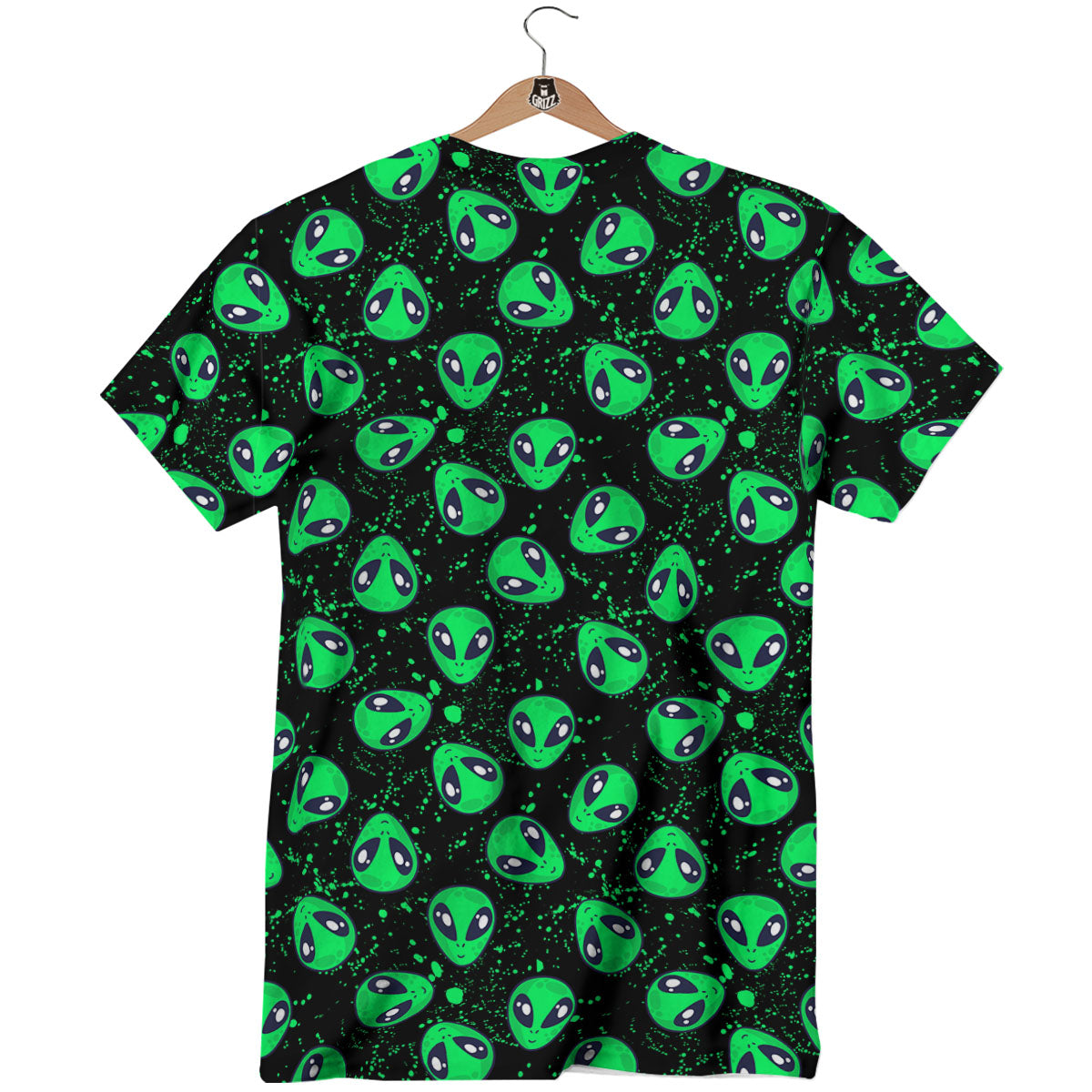Alien Face Green Print Pattern T-Shirt-grizzshop