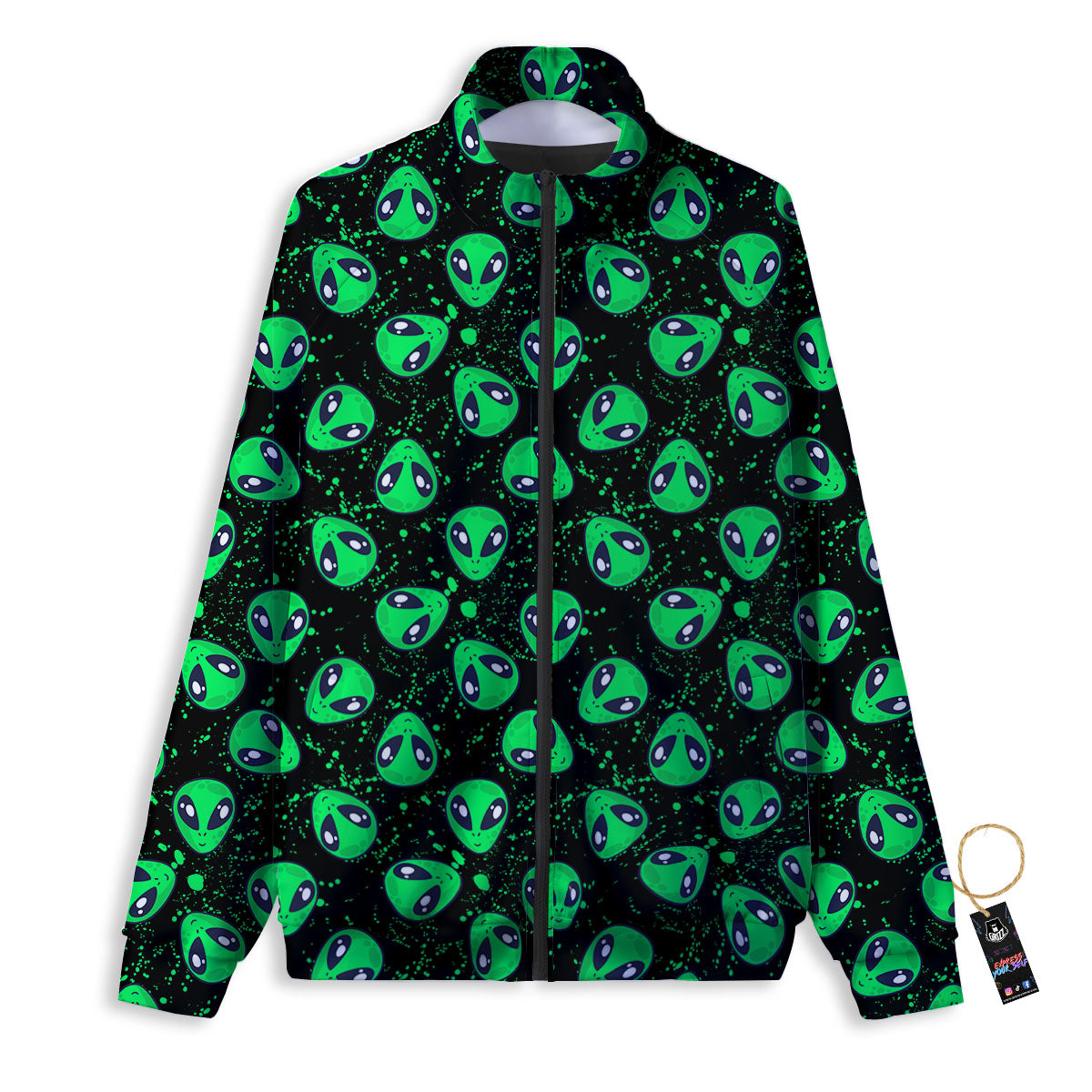Alien Face Green Print Pattern Track Jacket-grizzshop