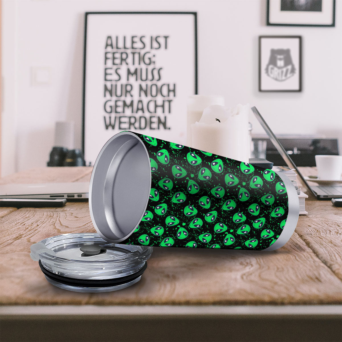 Alien Face Green Print Pattern Tumbler-grizzshop