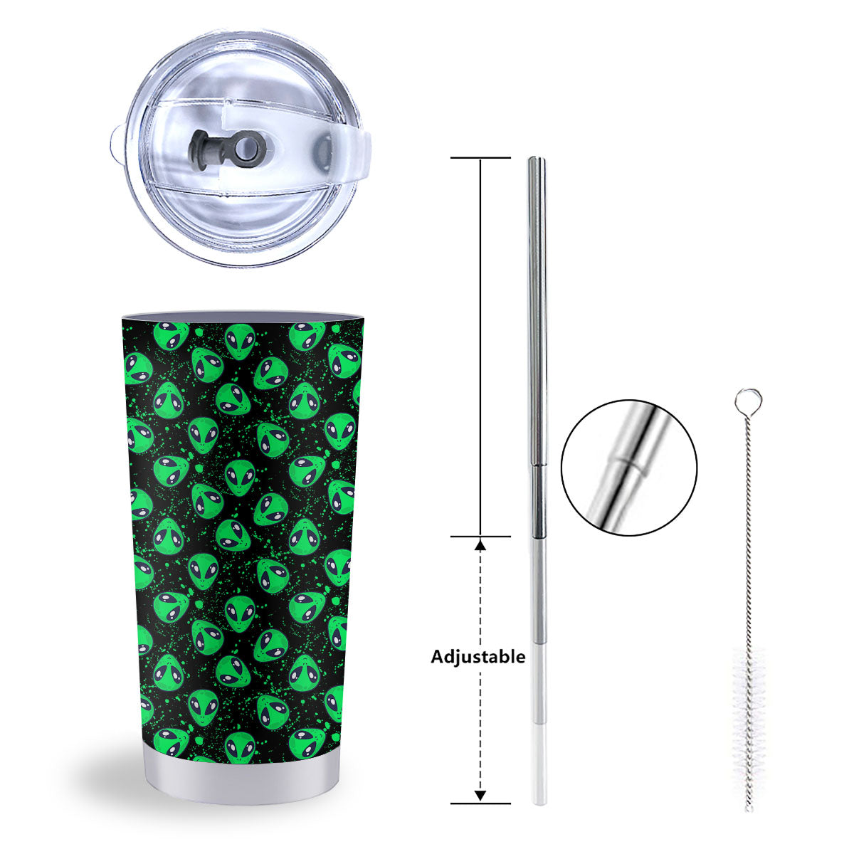 Alien Face Green Print Pattern Tumbler-grizzshop